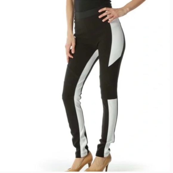 BCBGMaxAzria Black White Colorblock Paneled Jeremiah Leggings Pants - Picture 2 of 8